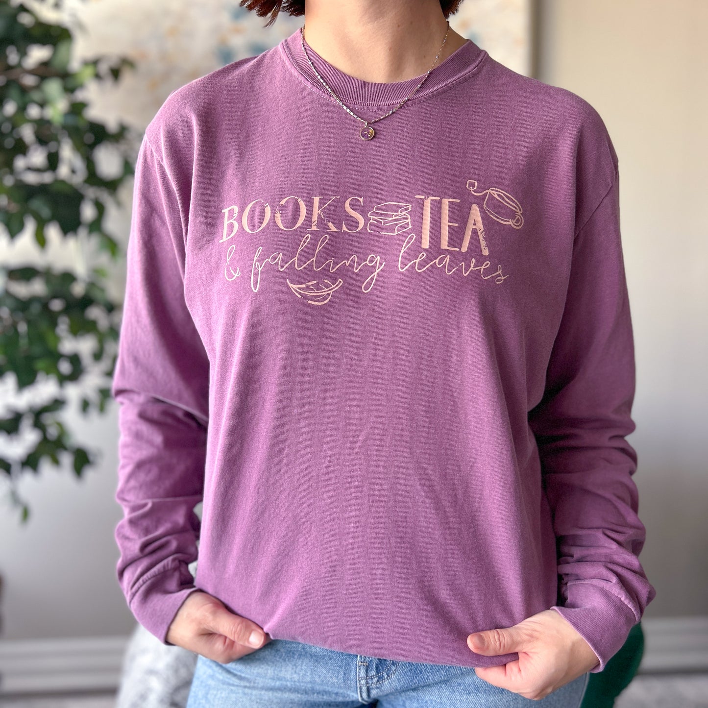 The Books, Tea, & Falling Leaves Long Sleeve Tee