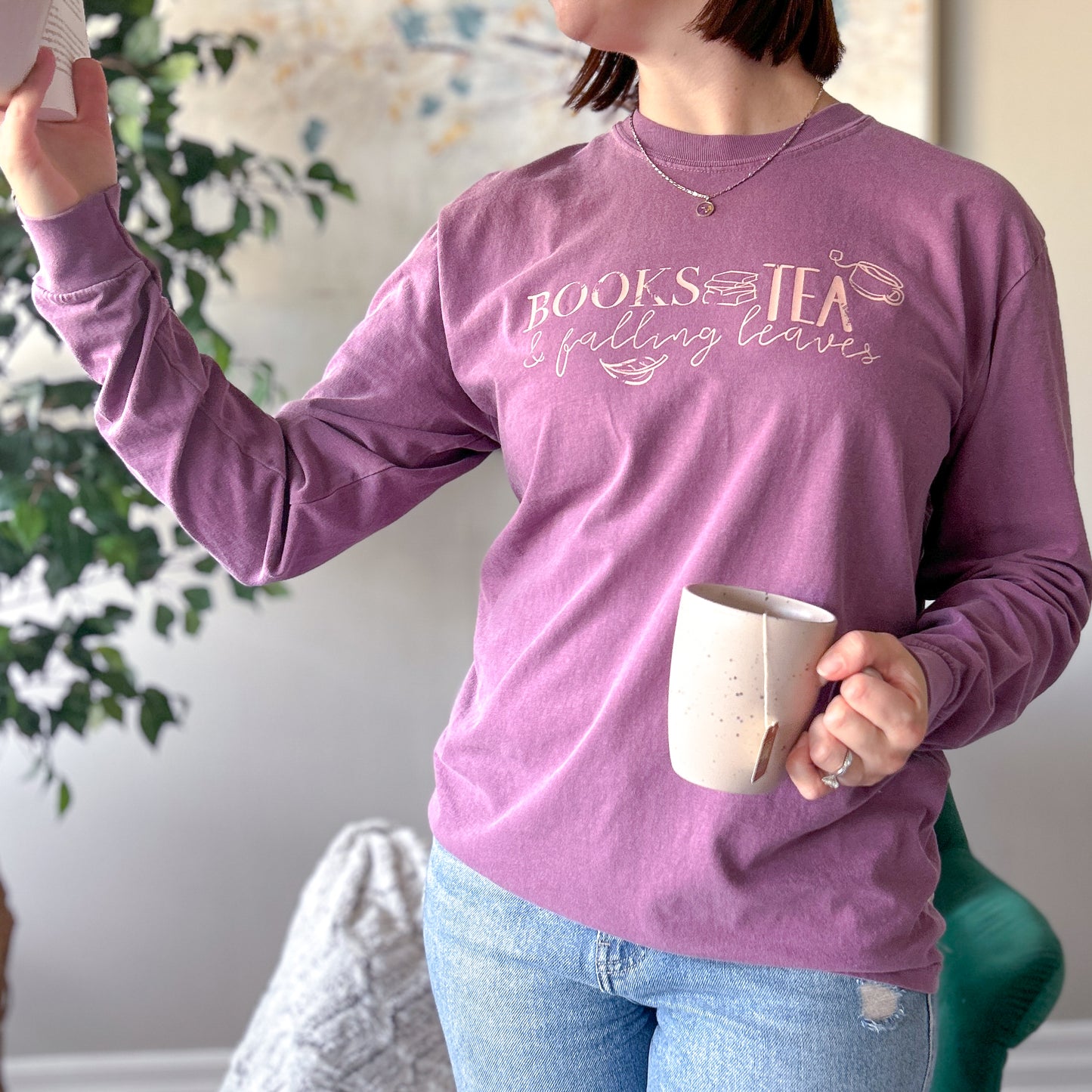 The Books, Tea, & Falling Leaves Long Sleeve Tee