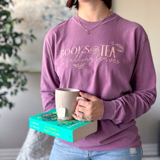 The Books, Tea, & Falling Leaves Long Sleeve Tee